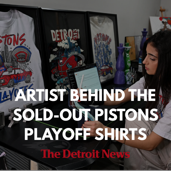 Detroit News feature on Just by Juliana, the artist behind the sold-out Detroit Pistons playoff shirts.