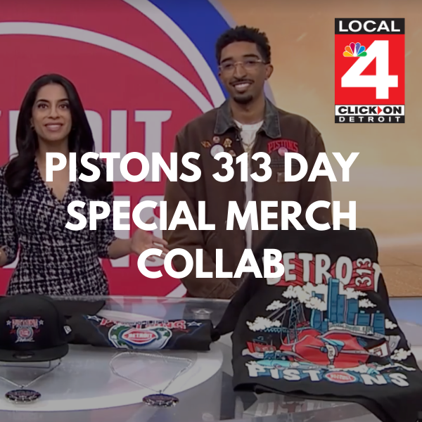 ClickOnDetroit coverage of Detroit Pistons 313 Day merchandise designed by local artists including Just by Juliana