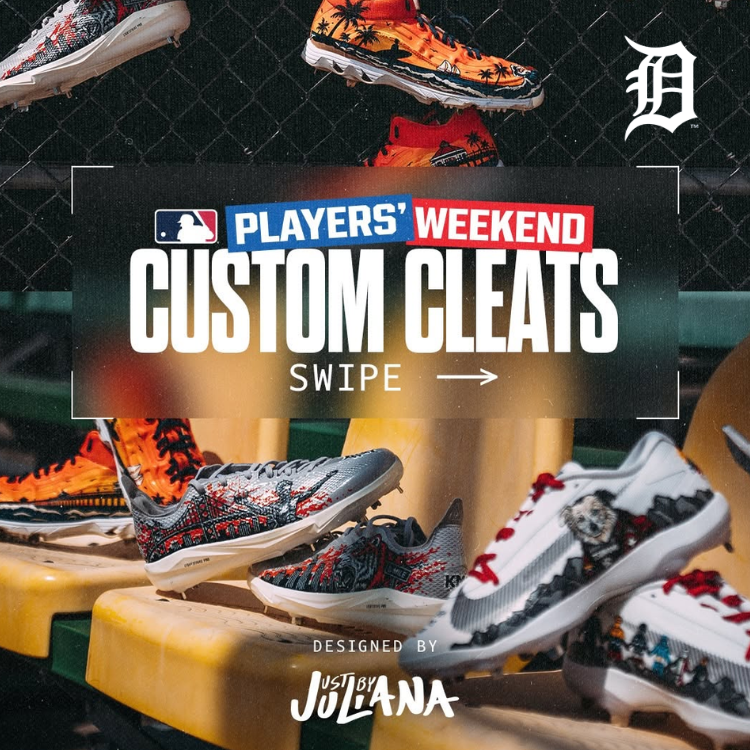 Custom Detroit Tigers MLB Players’ Weekend cleats by Just by Juliana for Gleyber Torres, Kevin McGonigle, and Troy Melton