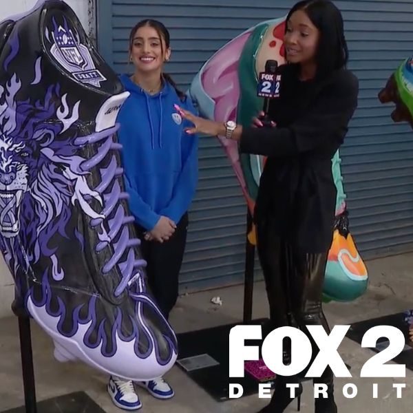 FOX 2 Detroit television feature highlighting Detroit NFL Draft artwork  by Just by Juliana