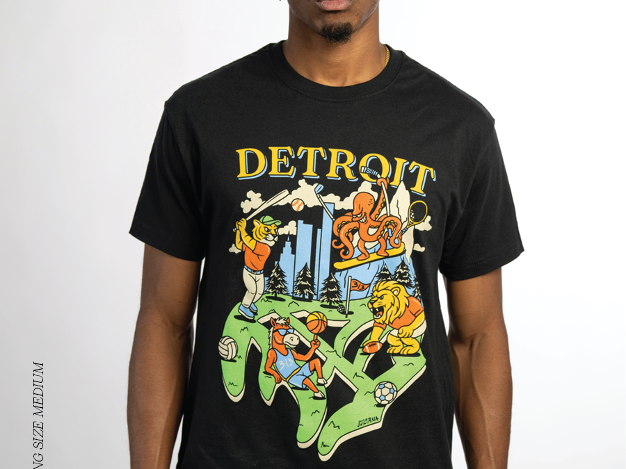 Sport City graphic T-shirt featuring Detroit-inspired wearable art by Just by Juliana