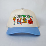 Front view of Light Blue Sport City Detroit wearable art hat by Just by Juliana