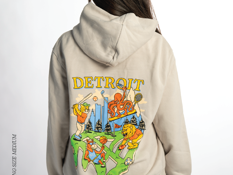 Sport City hoodie with Detroit sports-inspired artwork by Just by Juliana
