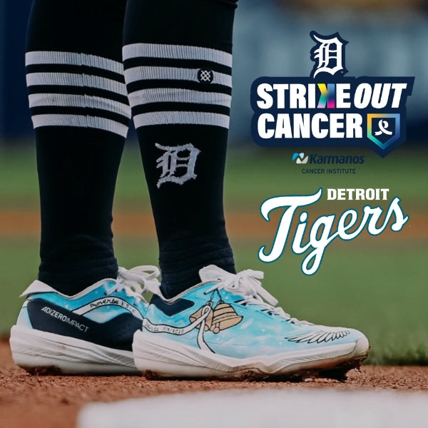 Detroit Tigers player wearing Strikeout Cancer custom cleats created by Just by Juliana